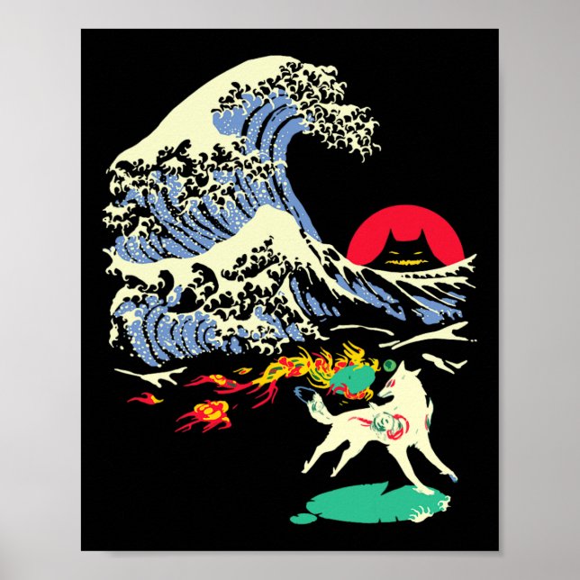 Okami Amaterasu Sun God Wolf The Great Wave Video  Poster (Front)