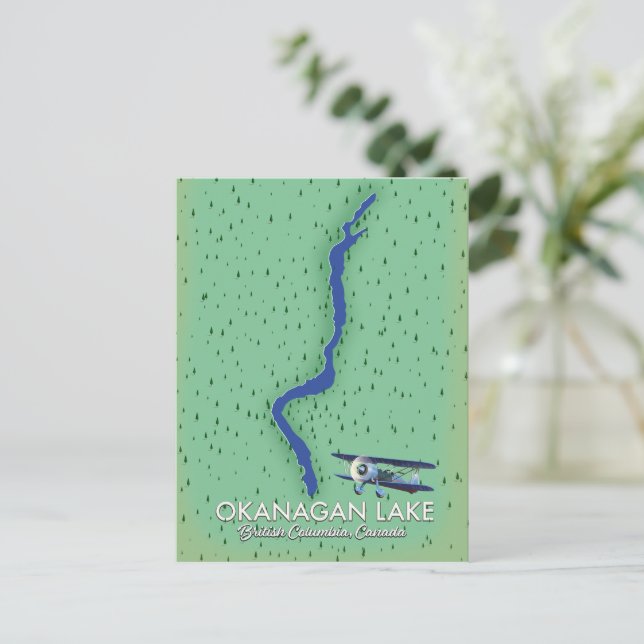 Okanagan Lake British Columbia Canada map Postcard (Standing Front)