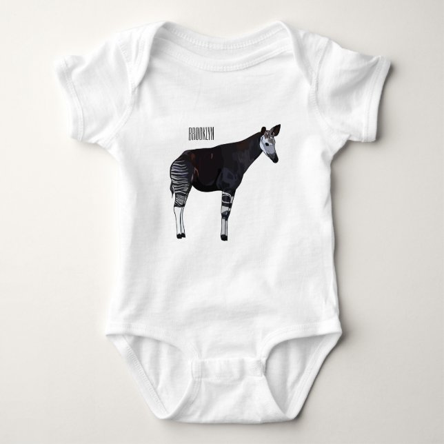 Okapi cartoon illustration baby bodysuit (Front)