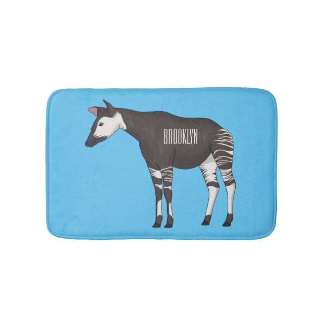 Okapi cartoon illustration bath mat (Front)