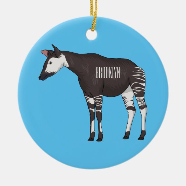 Okapi cartoon illustration ceramic ornament (Front)