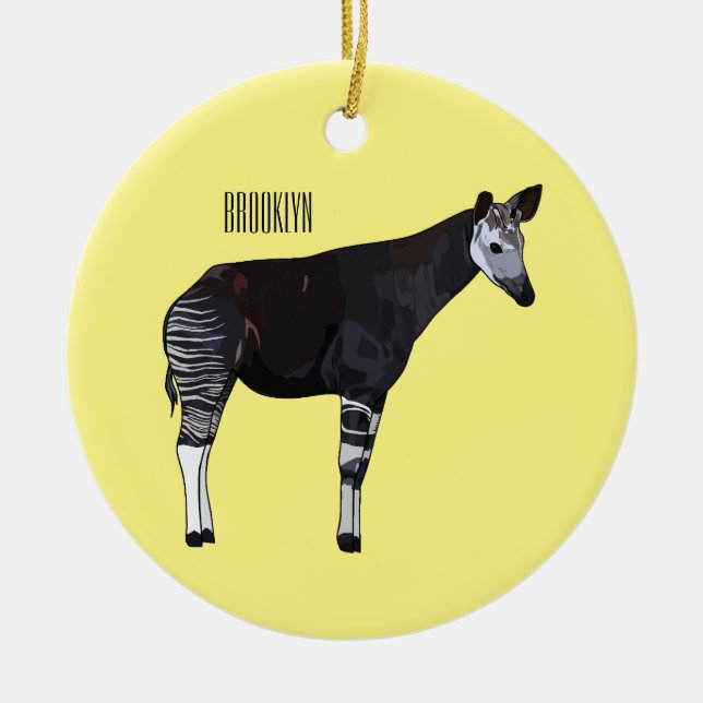 Okapi cartoon illustration ceramic ornament (Front)