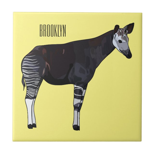 Okapi cartoon illustration ceramic tile (Front)