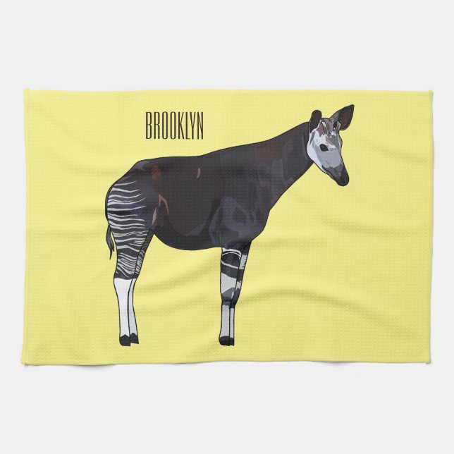 Okapi cartoon illustration kitchen towel (Horizontal)