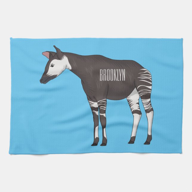 Okapi cartoon illustration kitchen towel (Horizontal)