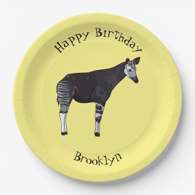 Okapi cartoon illustration paper plates (Front)