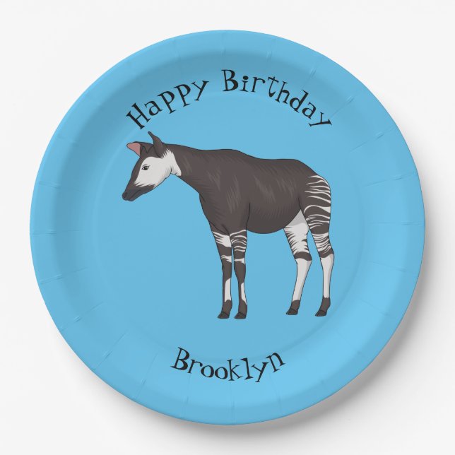 Okapi cartoon illustration paper plates (Front)
