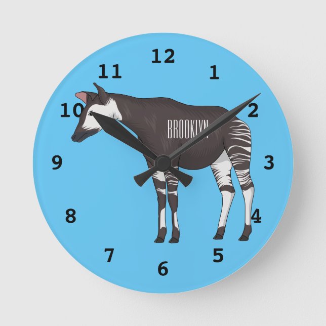 Okapi cartoon illustration round clock (Front)
