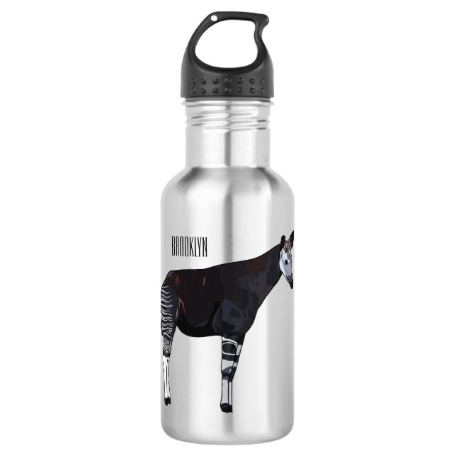 Okapi cartoon illustration stainless steel water bottle (Front)