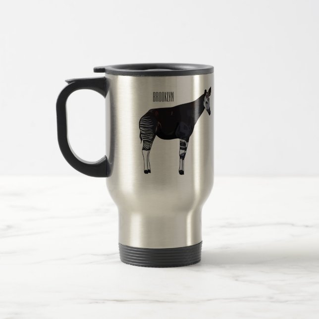 Okapi cartoon illustration travel mug (Left)
