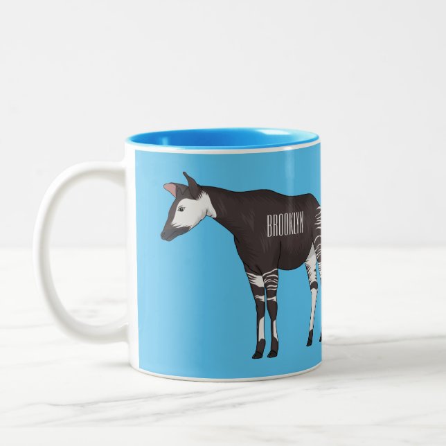Okapi cartoon illustration  Two-Tone coffee mug (Left)