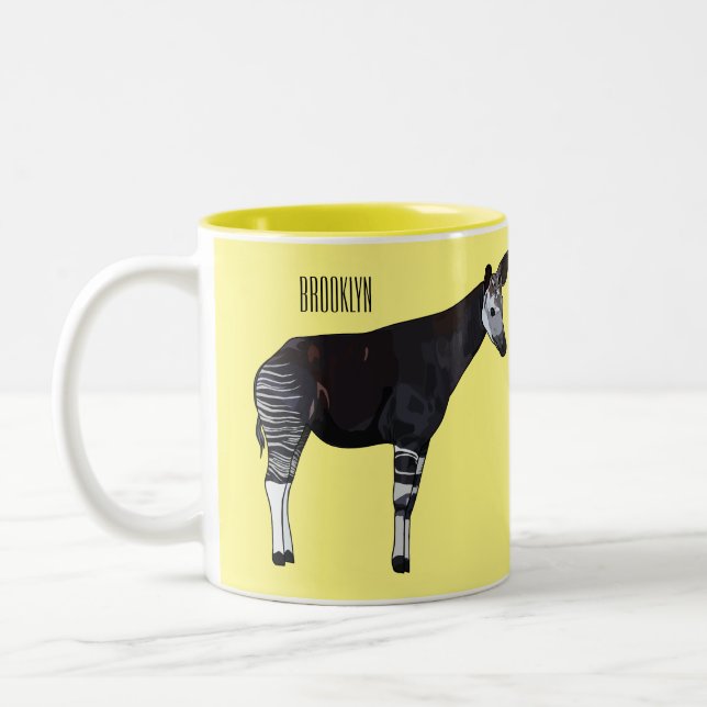 Okapi cartoon illustration Two-Tone coffee mug (Left)