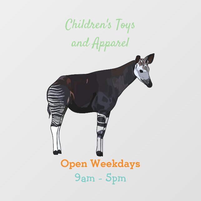 Okapi cartoon illustration window cling (Sheet)