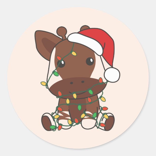 Okapi Christmas Winter Animals Holiday Okapis Classic Round Sticker (Front)