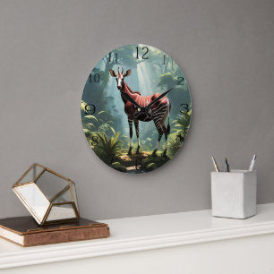 Okapi In The Rainforest, (Zebra Giraffe) Large Clock