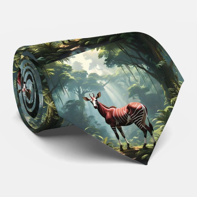 Okapi In The Rainforest (Zebra Giraffe),  Neck Tie (Rolled)