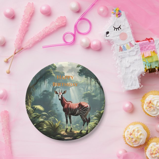 Okapi In The Rainforest, (Zebra Giraffe) Paper Plates (Party)