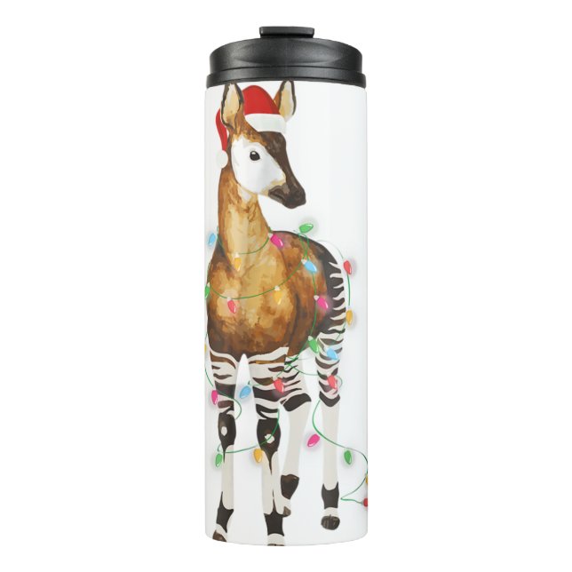 Okapi lights santa hat merry christmas t thermal tumbler (Front)