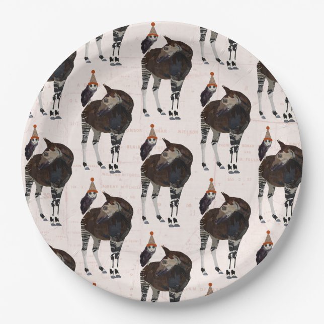 OKAPI & OWL BIRTHDAY PAPER PLATES (Front)