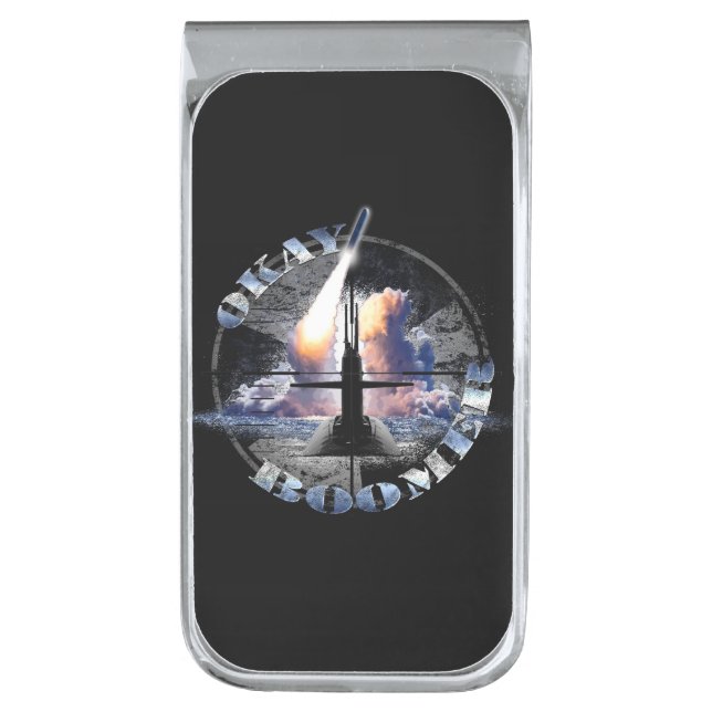 OKAY BOOMER US Navy Nuclear Sub Force Silver Finish Money Clip (Front Vertical)