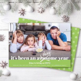 Okay New Year Modern Bold Simple Funny Photo Green Holiday Card