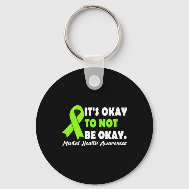 Okay To Not Be Okay Ribbon Mental Health Awareness Keychain (Front)