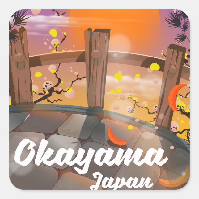 Okayama Japanese blossom poster. Square Sticker (Front)