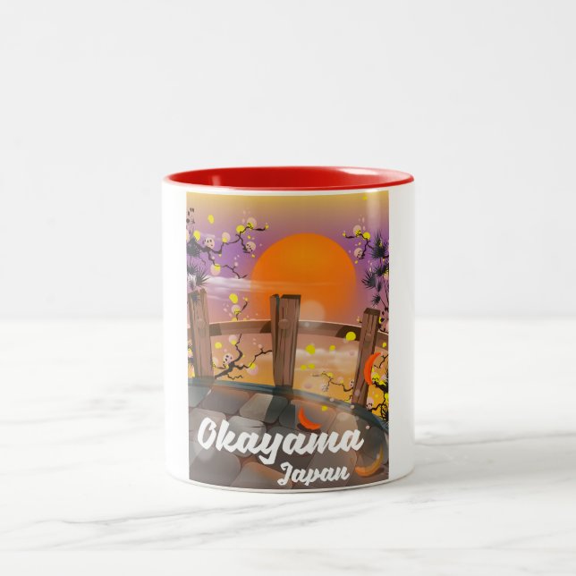 Okayama Japanese blossom poster. Two-Tone Coffee Mug (Center)