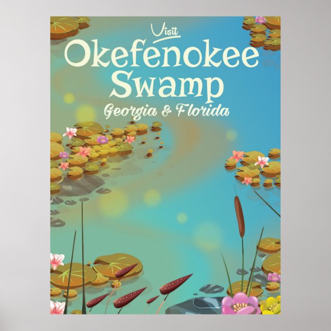 Okefenokee Swamp cartoon travel poster (Front)