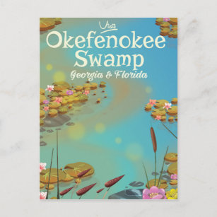 Okefenokee Swamp cartoon travel poster Postcard