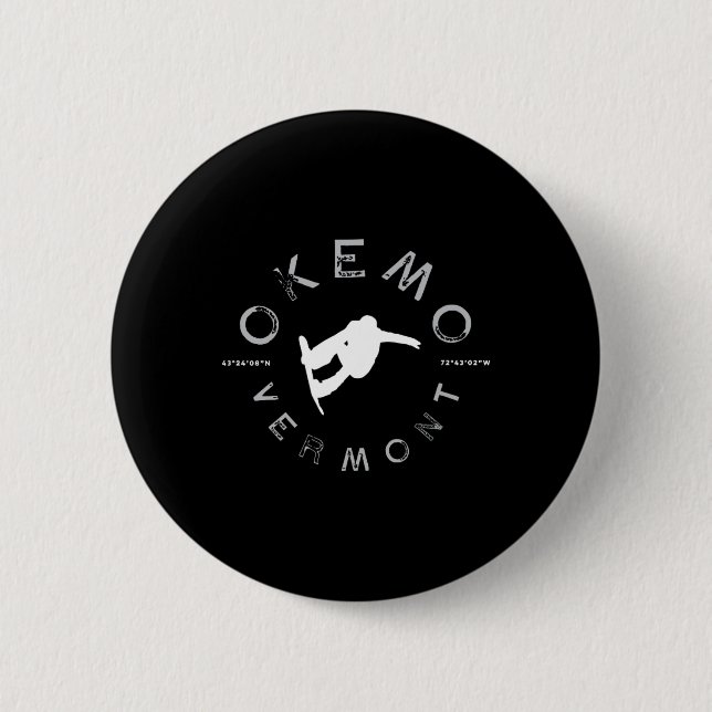 Okemo Mountain Vermont Graphic Vintage Snowboard T Button (Front)