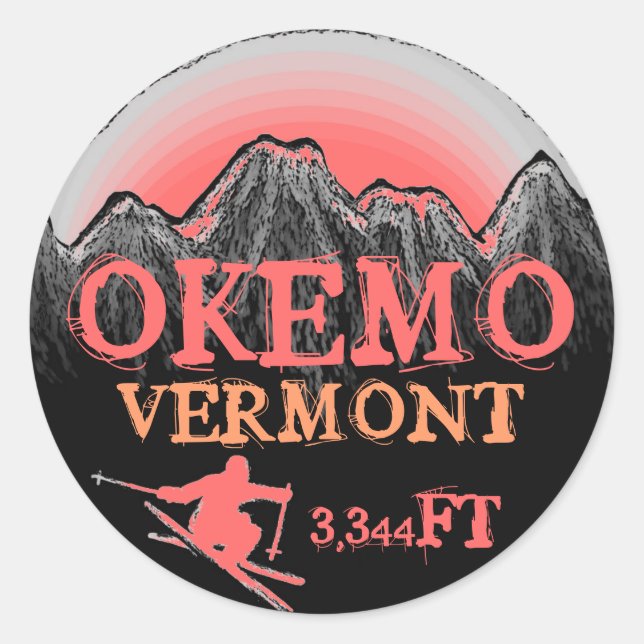 Okemo Vermont pink ski art elevation stickers (Front)