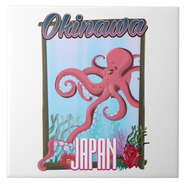 Okinawa Japan Squid travel poster Ceramic Tile (Front)