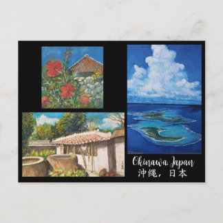 Okinawa Postcard with Three Original Paintings