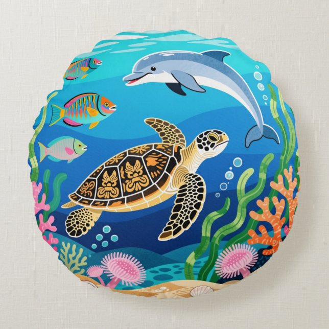 Okinawa Sea Life Round Pillow (Front)