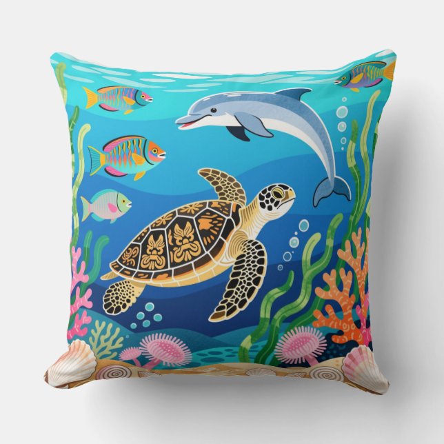 Okinawa Sea Life Throw Pillow (Front)