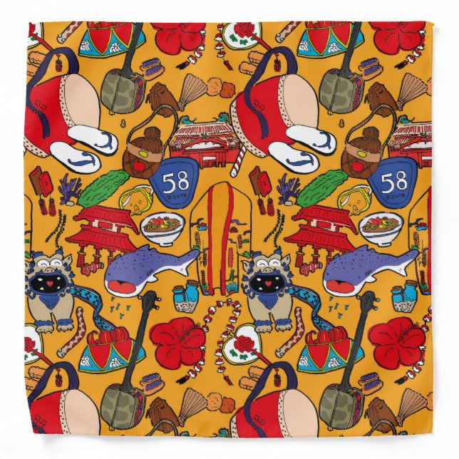 Okinawa theme uchina illustration bandana 沖縄 (Front)
