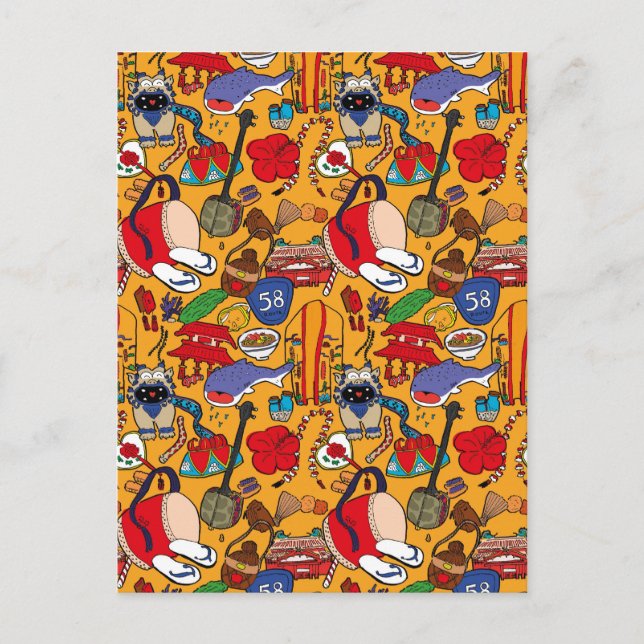 Okinawa theme uchina illustration postcard 沖縄 (Front)