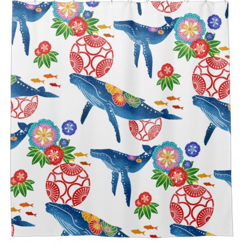 okinawan bingata style pattern shower curtain