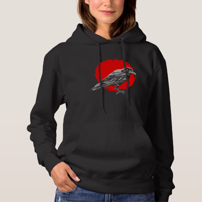 Okkult Raven Bird Crow Nordic Satanic Crow Bird Hoodie (Front)