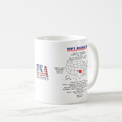 Oklahoma American state on a map and useful info Coffee Mug