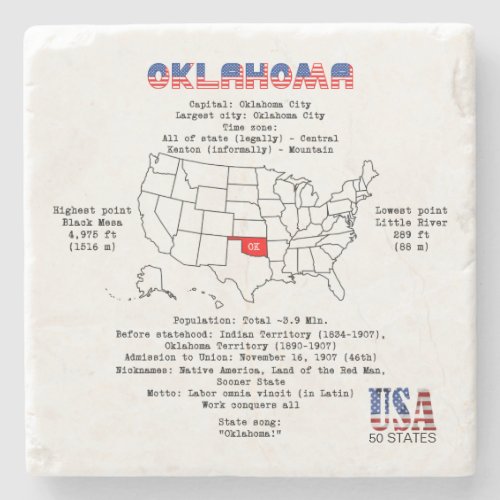 Oklahoma American state on a map and useful info Stone Coaster