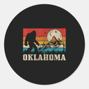 Oklahoma Bigfoot Vintage Mountains Hiking Camping Classic Round Sticker