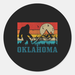 Oklahoma Bigfoot Vintage Mountains Hiking Camping Classic Round Sticker
