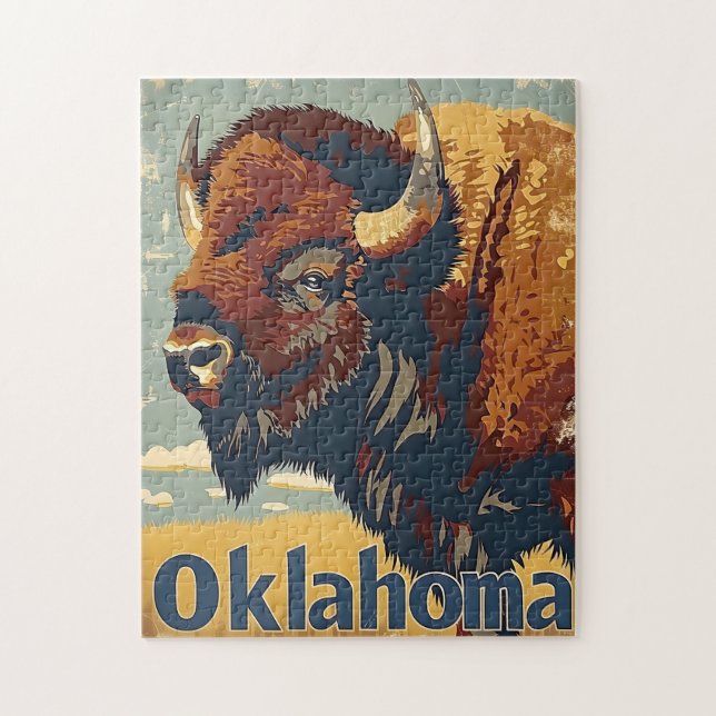 Oklahoma Bison Vintage Jigsaw Puzzle (Vertical)