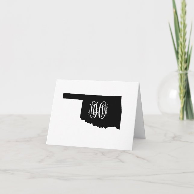 Oklahoma Black White Vine Monogram DIY BG Sv Thank You Card (Front)