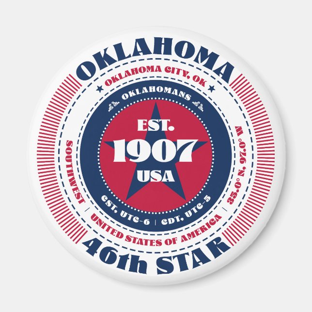 Oklahoma Circle Typography Souvenir Magnet (Front)