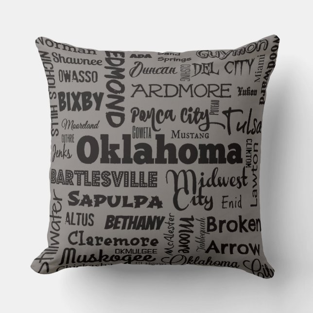Oklahoma cities 2 throw pillow in gray/black (Front)
