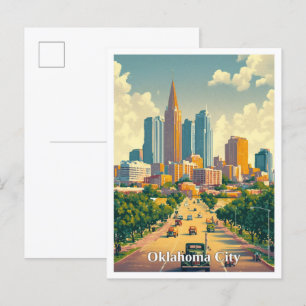 Oklahoma City Art Vintage Travel Illustration Postcard