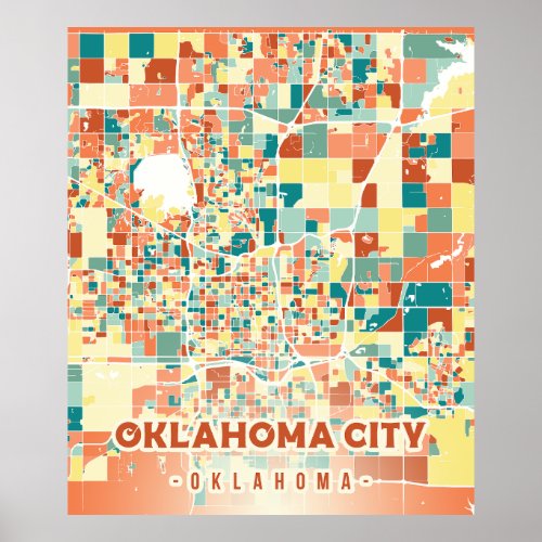 Oklahoma city colorful map retro vintage USA Poster